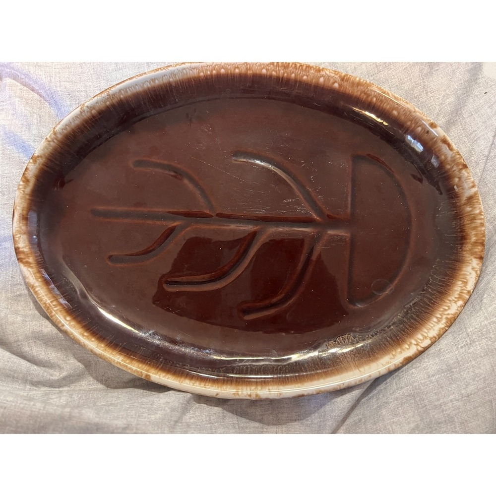 McCoy 7017 USA Vintage Oval Brown Drip Pottery Meat Serving Platter 13" x 10"